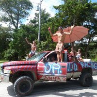 The Dr. Mud bog racing team towed not one, but two vehicles through the route. 