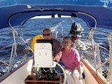 Chuck and Liz aboard the "Jali" sailing to Belhaven from Ocracoke last fall.