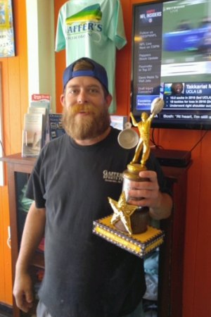 Gaffers and OVFD Win Clammys James Stewart, head chef at Gaffer's, sporting his Golden Clammy