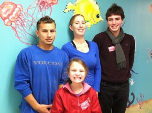 Welcome, Lela! Daniel and Noel, with Ocracoke Current staff visitors Mariah and Emmet