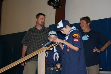 Ocracoke Pinewood Derby is Best Ever! The race between Russell and Cole was close. Was it also a friendly competition between dads Chip and Tyler?