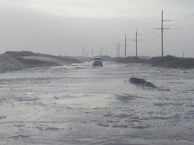 Photo by NCDOT engineer taken earlier today of N.C. 12 while water was washing over the highway. 