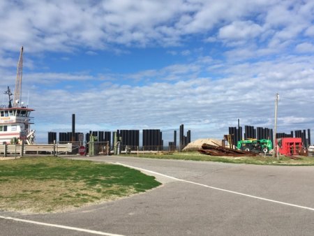 Current Events February 3–9 North end of Ocracoke = South Dock of Hatteras-Ocracoke ferry where construction continues to keep the water from overtaking the stacking lanes.
