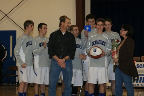 David with son Casey, a 2013 graduate of Ocracoke School, and wife Tammy at last year's senior night.