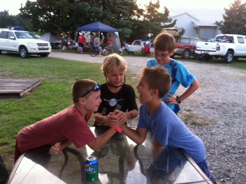 Yes You, Fat Jesus! Mini-tournament out back with Max, Gavin, Silas, and Christian